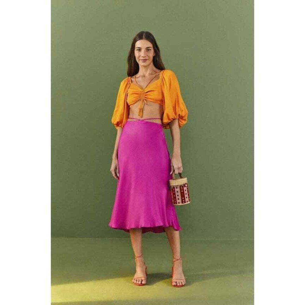 FARM Rio Pink Midi Satin Skirt